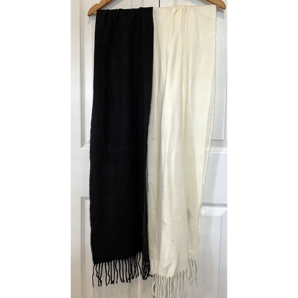 Lot of 2 Roundtree & Yorke Black & White Flannel Scarves Unisex Adult 72" Long